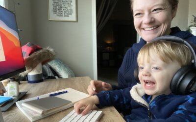 Mother and son working together